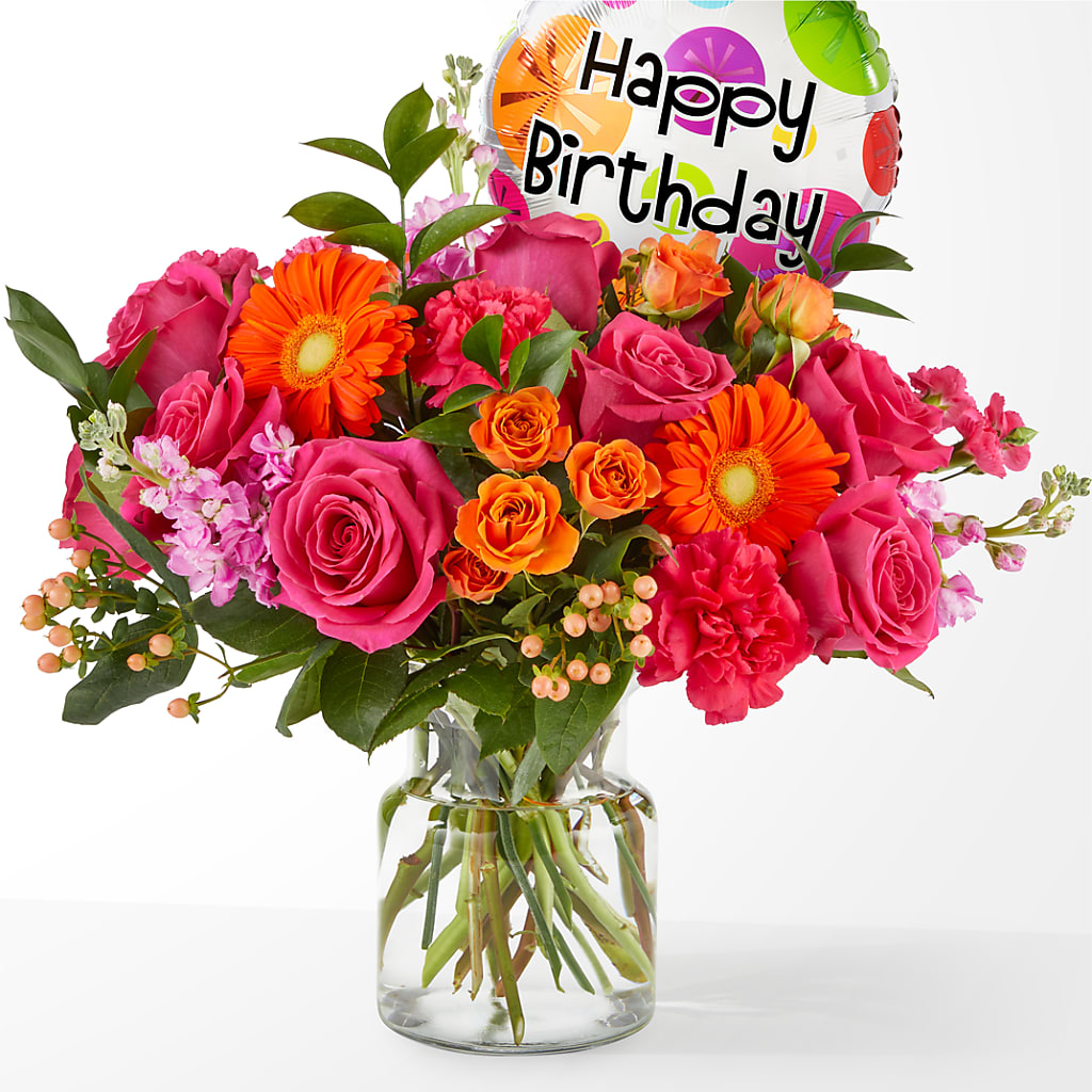 Fiesta Bouquet with Birthday Balloon – Love Blossoms Florist, Lexington NC