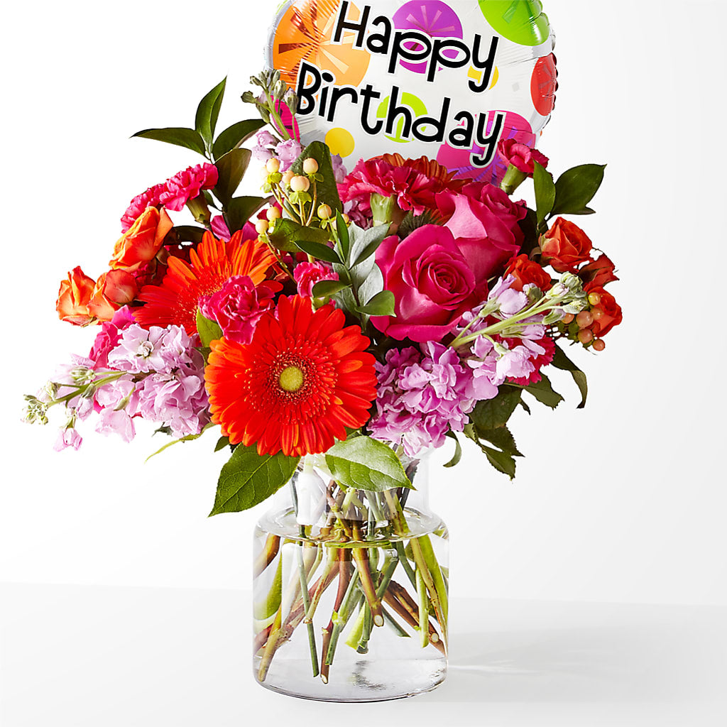 Fiesta Bouquet with Birthday Balloon – Love Blossoms Florist, Lexington NC