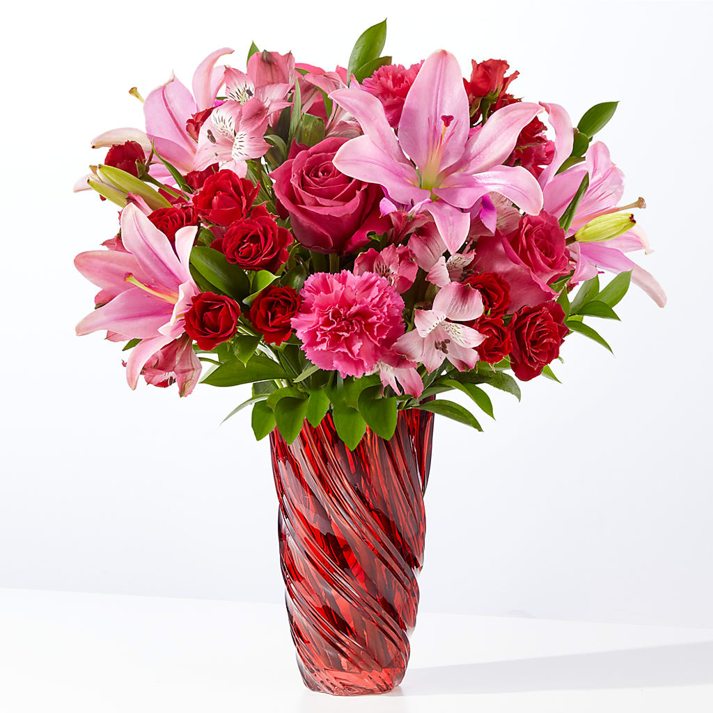 In Love Bouquet with Luxe Swirl Vase – Love Blossoms Florist, Lexington NC
