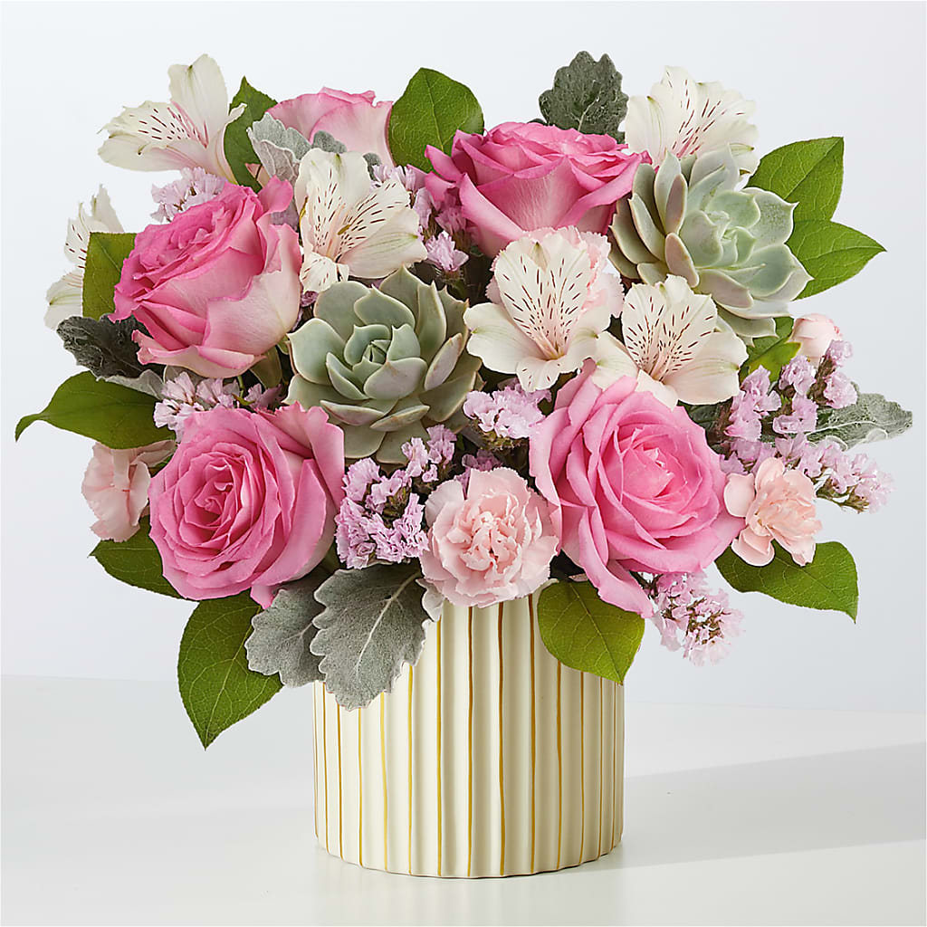 Dusty Rose Bouquet with Ivory Vase – Love Blossoms Florist, Lexington NC