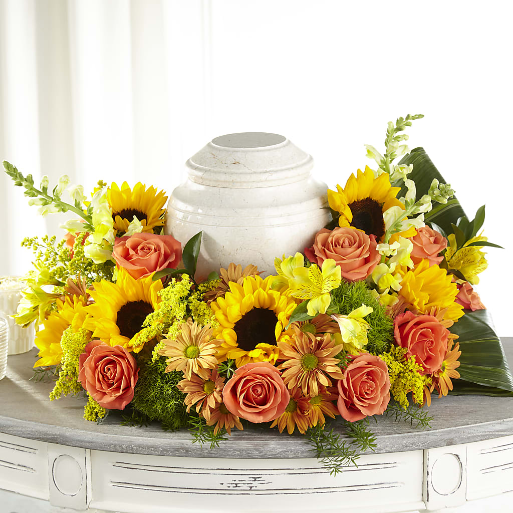 Faithful Sunflower Cremation Adornment – Love Blossoms Florist, Lexington NC