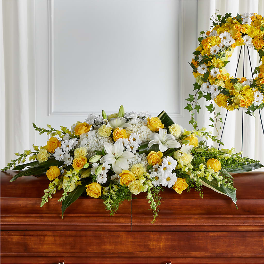 Golden Harmony Casket Spray – Love Blossoms Florist, Lexington NC