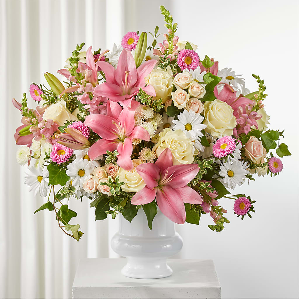 Empathetic Blooms Urn Arrangement – Love Blossoms Florist, Lexington NC
