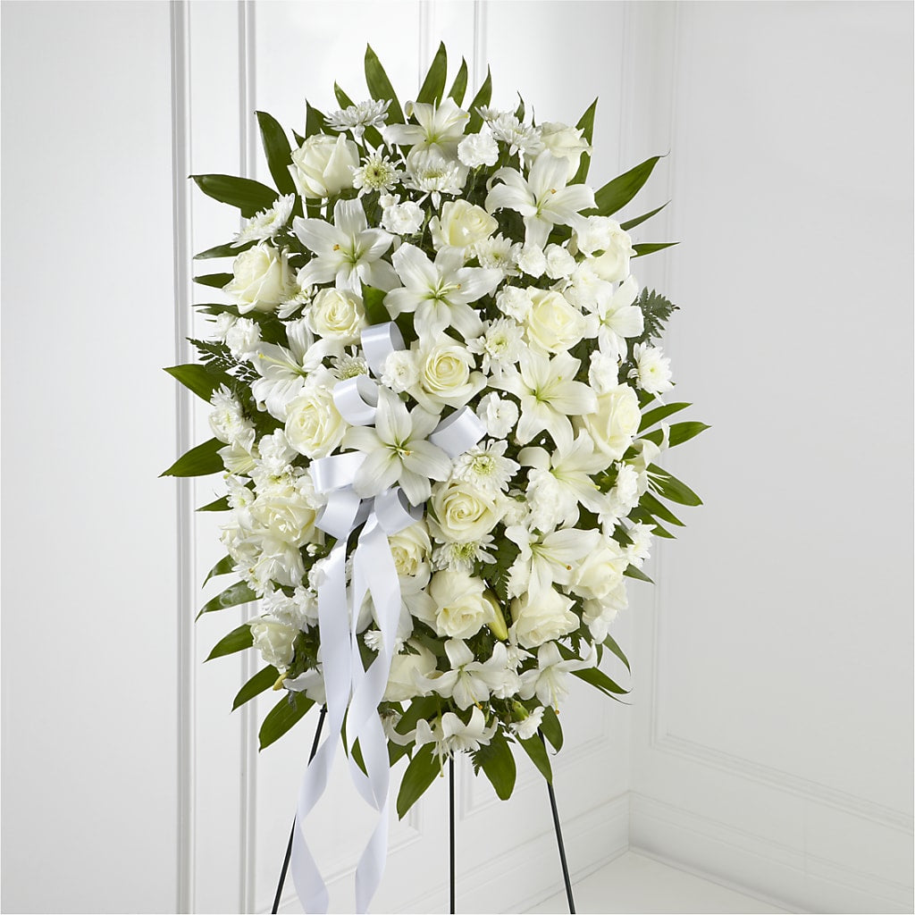 Exquisite Tribute Standing Spray-White Ribbon – Love Blossoms Florist, Lexington NC