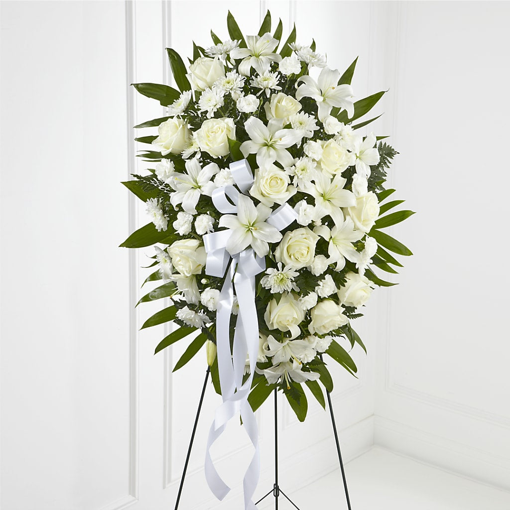 Exquisite Tribute Standing Spray-White Ribbon – Love Blossoms Florist, Lexington NC