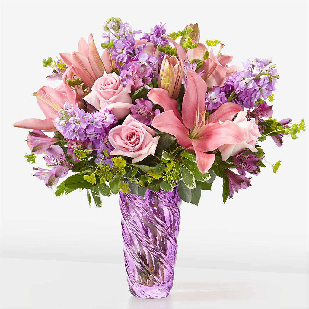 Precious Petals Bouquet with Luxe Swirl Vase – Love Blossoms Florist, Lexington NC