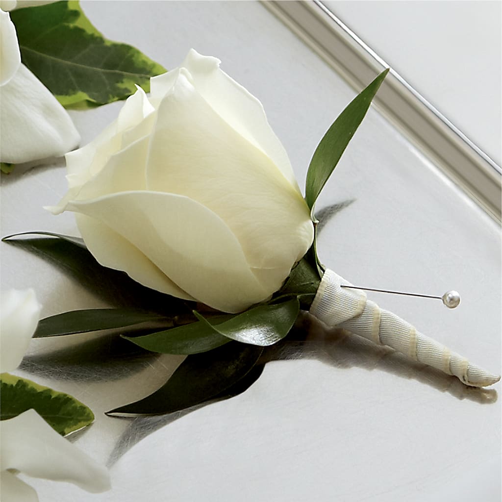 White Rose Boutonniere – Love Blossoms Florist, Lexington NC