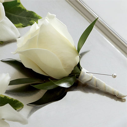 White Rose Boutonniere –  Love Blossoms Florist, Lexington NC